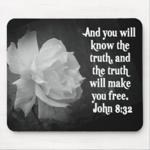 SCRIPTURE John 8:32  Black / White Flowers Mouse Mat