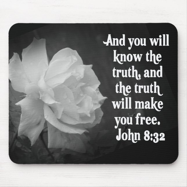 SCRIPTURE John 8:32  Black / White Flowers Mouse Mat (Front)