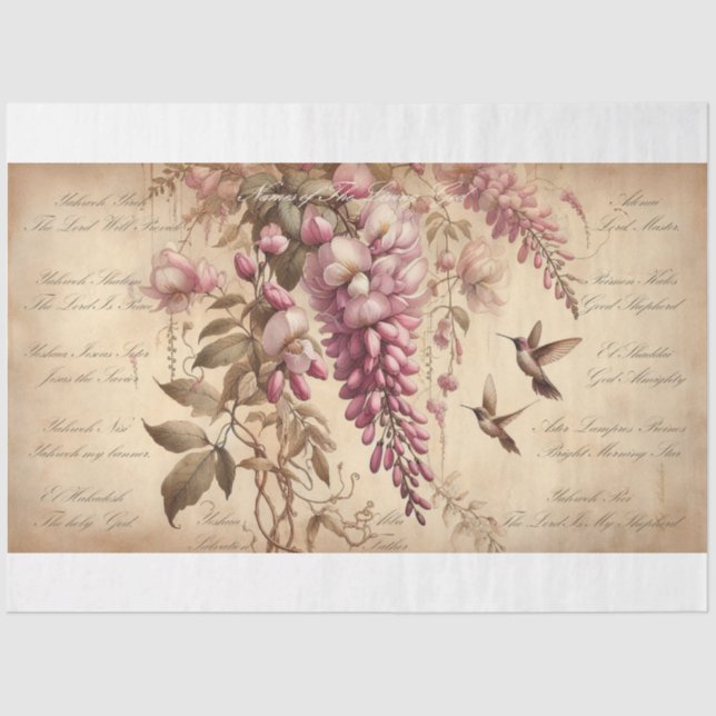 Scripture Names of God Wisteria Decoupage  Tissue Paper (Front)