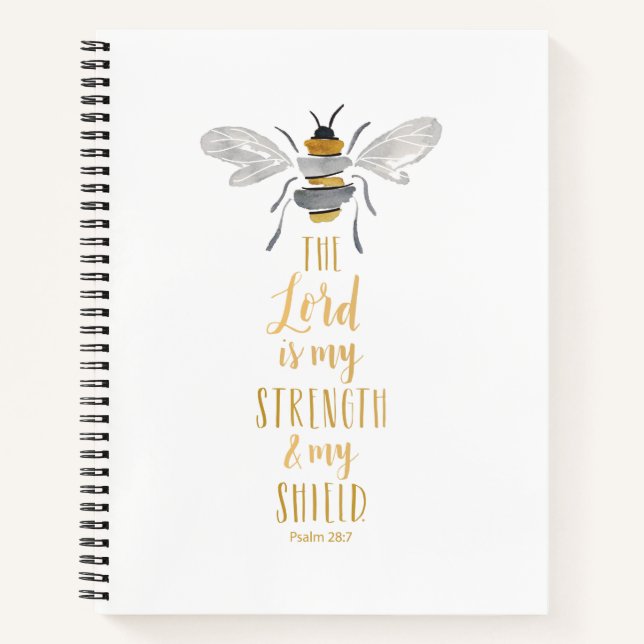 Scripture notebook with watercolor Bee. Psalm 28:7 (Front)
