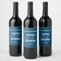Scripture Ocean Blue Square Wedding  Wine Label