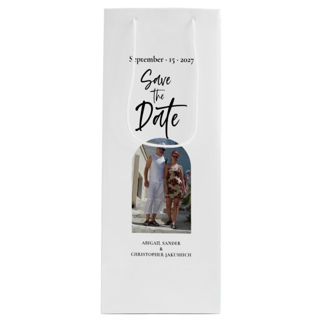 Scripture Photo Save the date Wine Gift Bag (Front)