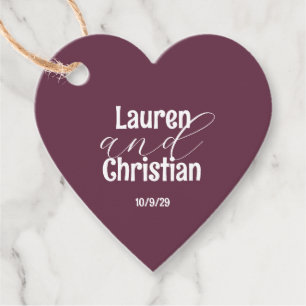 Scripture Plum Wedding Heart Favour Tags