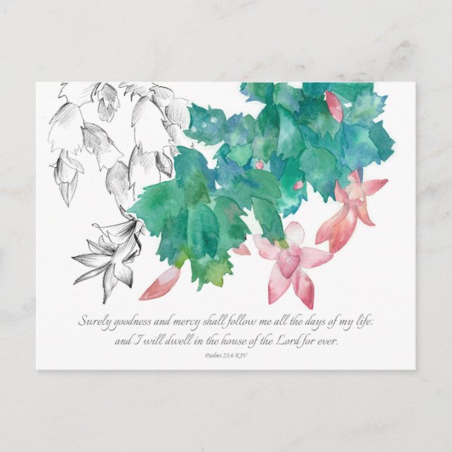 Scripture Prayer Card Psalms 23 Christmas Cactus  (Front)