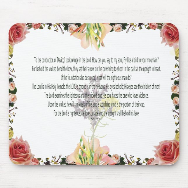 Scripture, Psalm 11, Colorful Flower Mouse Mat (Front)