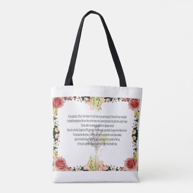 Scripture, Psalm 11, Colourful Flower Tote Bag (Back)