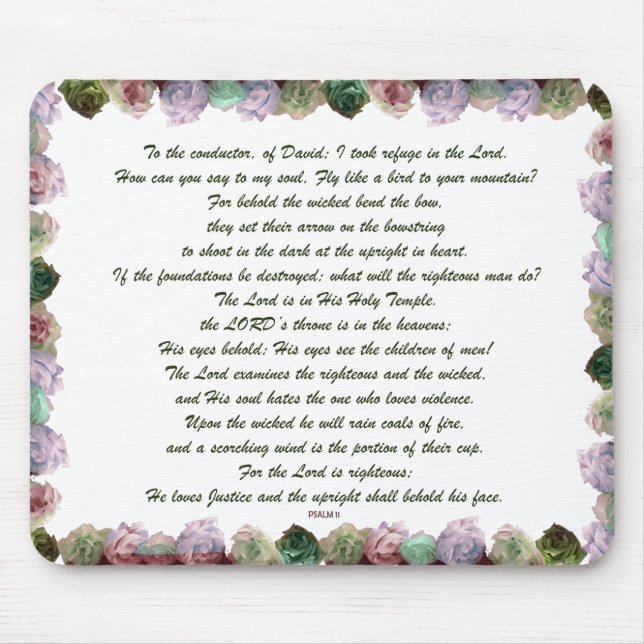 Scripture, Psalm 11, Colourful Roses Mouse Mat (Front)