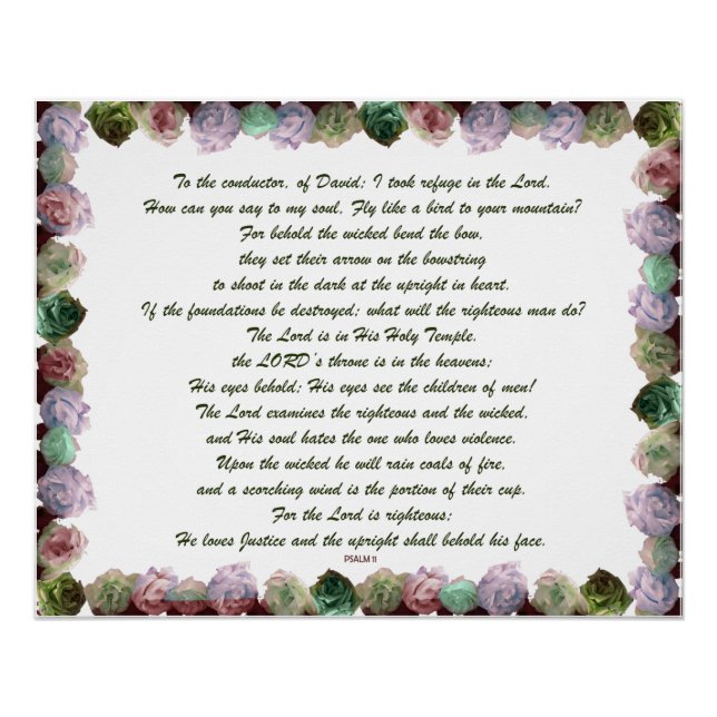 Scripture, Psalm 11, Colourful Roses Poster (Front)