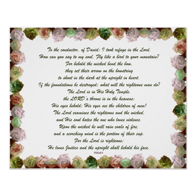 Scripture, Psalm 11, Green Grey Roses Poster (Front)