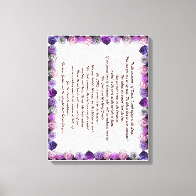 Scripture, Psalm 11, Purple Roses Canvas Print (Front)