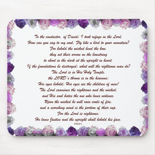 Scripture, Psalm 11, Purple Roses Mouse Mat (Front)