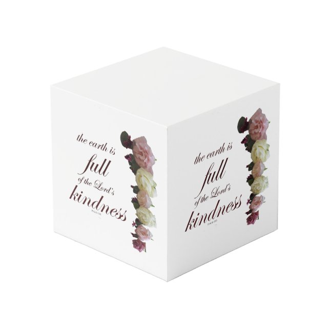 Scripture, Psalm 33, White and Pink Roses Cube (Back Angled)