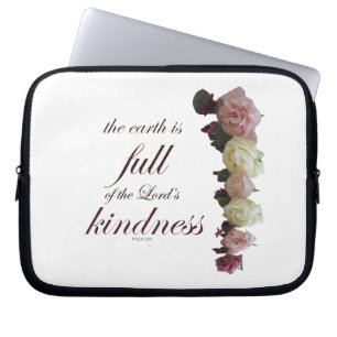 Scripture, Psalm 33, White and Pink Roses Laptop Sleeve