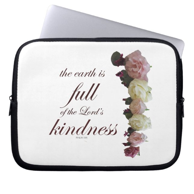 Scripture, Psalm 33, White and Pink Roses Laptop Sleeve (Front)