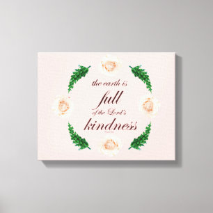 Scripture, Psalm 33, White Roses & Green Branches Canvas Print