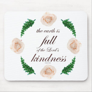Scripture, Psalm 33, White Roses & Green Branches Mouse Mat