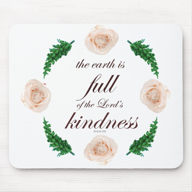 Scripture, Psalm 33, White Roses & Green Branches Mouse Mat (Front)