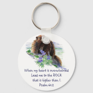 Scripture Psalm 61:2 Encouraging Watercolor Animal Key Ring