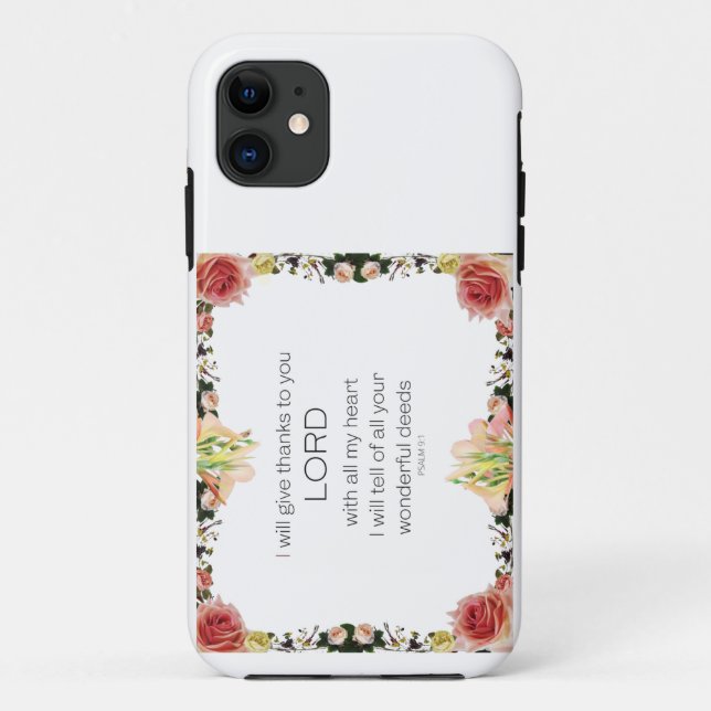 Scripture Psalm 9, Floral Case-Mate iPhone Case (Back)
