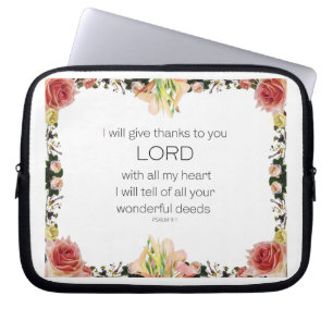 Scripture Psalm 9, Floral Laptop Sleeve