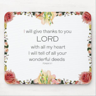 Scripture Psalm 9, Floral Mouse Mat