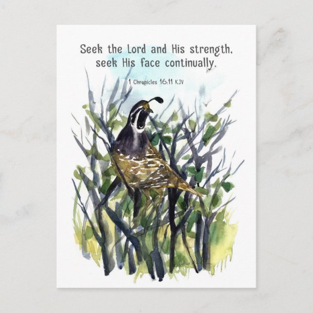 Scripture Quail Bird Chronicles Bible Prayer Card (Front)