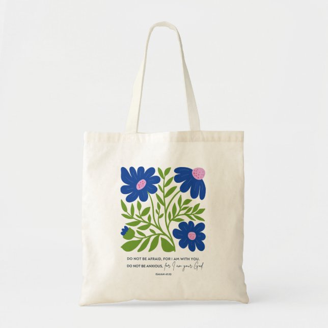 Scripture Quote Abstract Floral Pink Blue Tote Bag (Front)