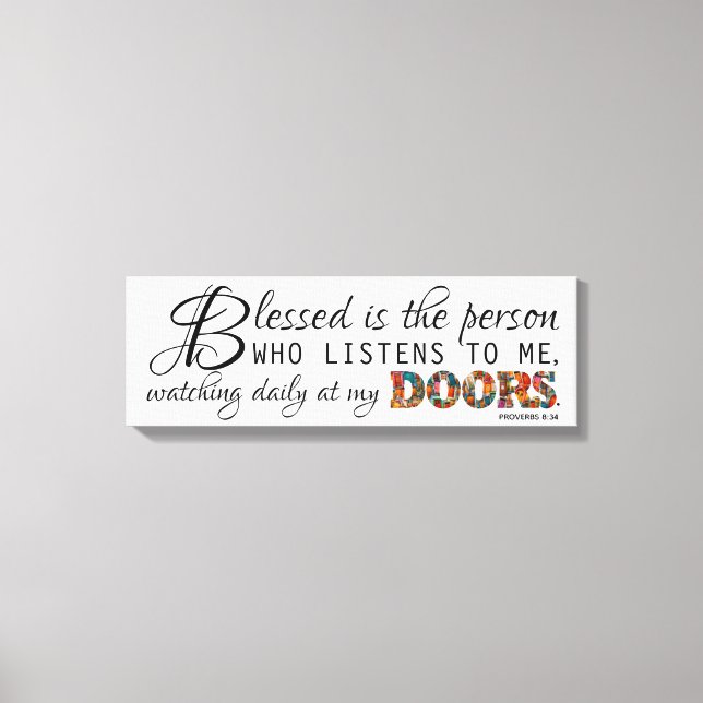 Scripture Quote Blessed Doors Modern Typography Canvas Print (Front)