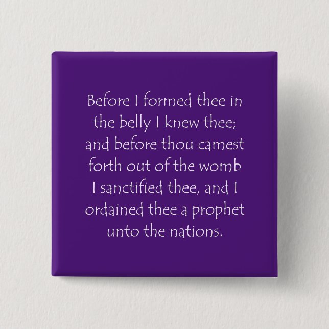 Scripture Quote Jeremiah 1 5 15 Cm Square Badge (Front)