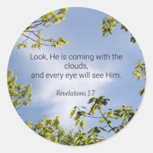 Scripture, Revelations 1:7, Classic Round Sticker