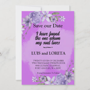 Scripture Save The Date Card I have Found Purple