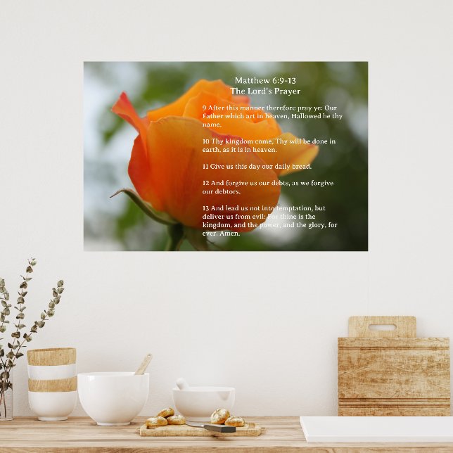 Scripture Template, The Lord's Prayer, Yellow Rose Poster (Kitchen)