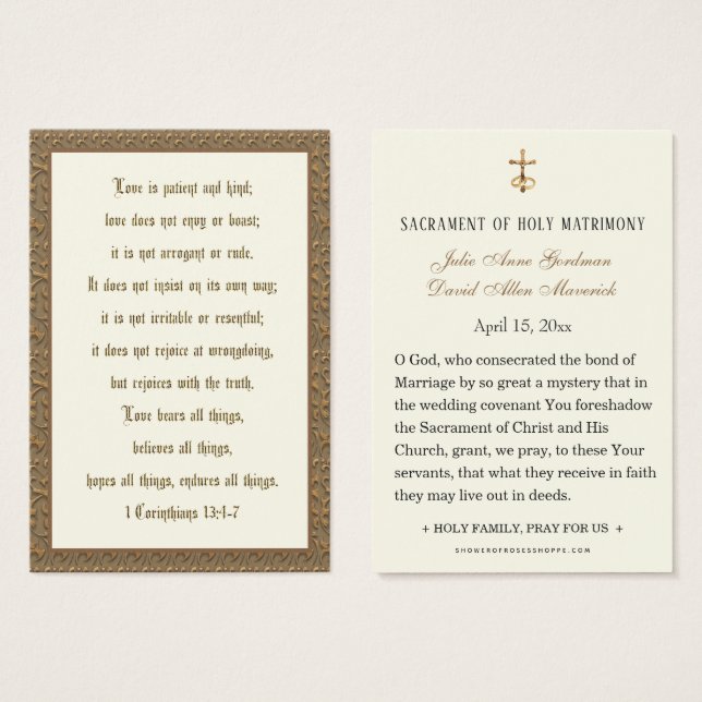 Scripture Verse Christian Wedding  Prayer Card  (Front & Back)