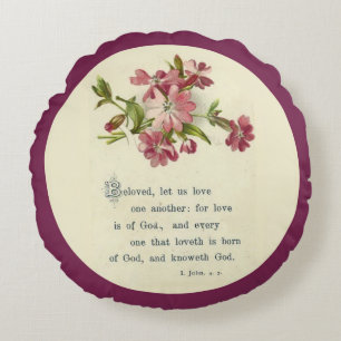 Scripture Verse pink lavender flowers Round Cushion