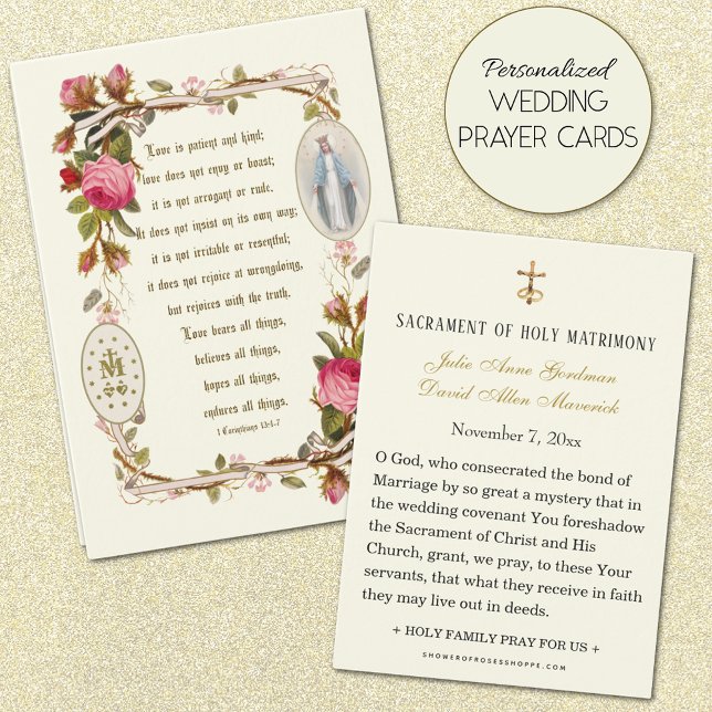 Scripture Virgin Mary Catholic Wedding Prayer Card (Personalized Catholic Wedding Prayer Cards)