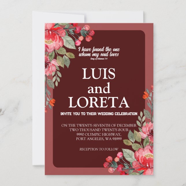 Scripture Wedding Invitation Card I Found Red (Front)