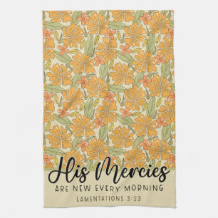 Scriptures Quote, Bible Verse, Retro Floral Design Tea Towel