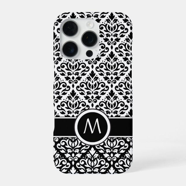 Scroll Damask 2Part Ptn BW Band (Custom) iPhone Case (Back)