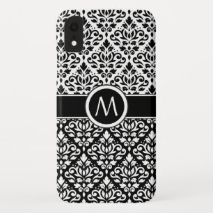 Scroll Damask 2Part Ptn BW & Band (Personalised) iPhone XR Case