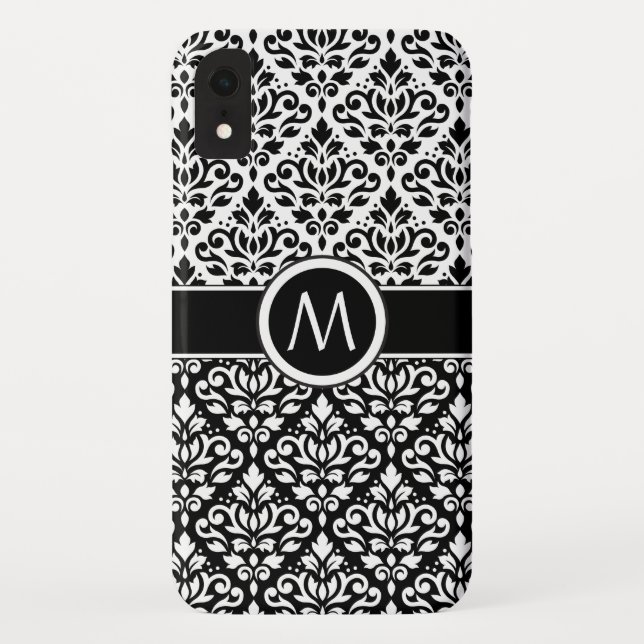 Scroll Damask 2Part Ptn BW & Band (Personalised) Case-Mate iPhone Case (Back)
