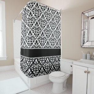 Scroll Damask 2Part Ptn BW & Band Shower Curtain