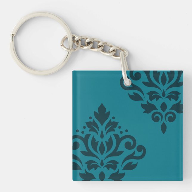 Scroll Damask Art I 2Way Dark & Mid-Teal Key Ring (Front)