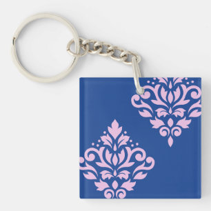 Scroll Damask Art I 2Way Pink+Blue Key Ring