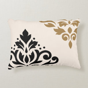 Scroll Damask Art I Black & Gold on Cream Decorative Cushion