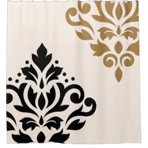 Scroll Damask Art I Black & Gold on Cream Shower Curtain