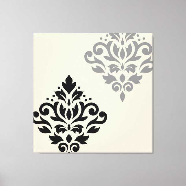 Scroll Damask Art I Black Grey Cream Canvas Print (Front)