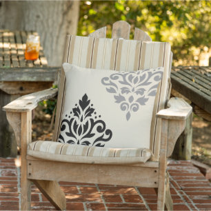 Scroll Damask Art I Black Grey Cream Cushion