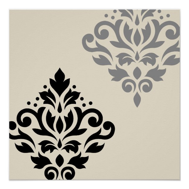 Scroll Damask Art I Black Grey Cream Poster (Front)