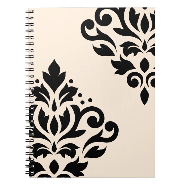 Scroll Damask Art I Black on Cream Notebook (Front)