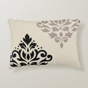 Scroll Damask Art I Black Taupe Cream Decorative Cushion